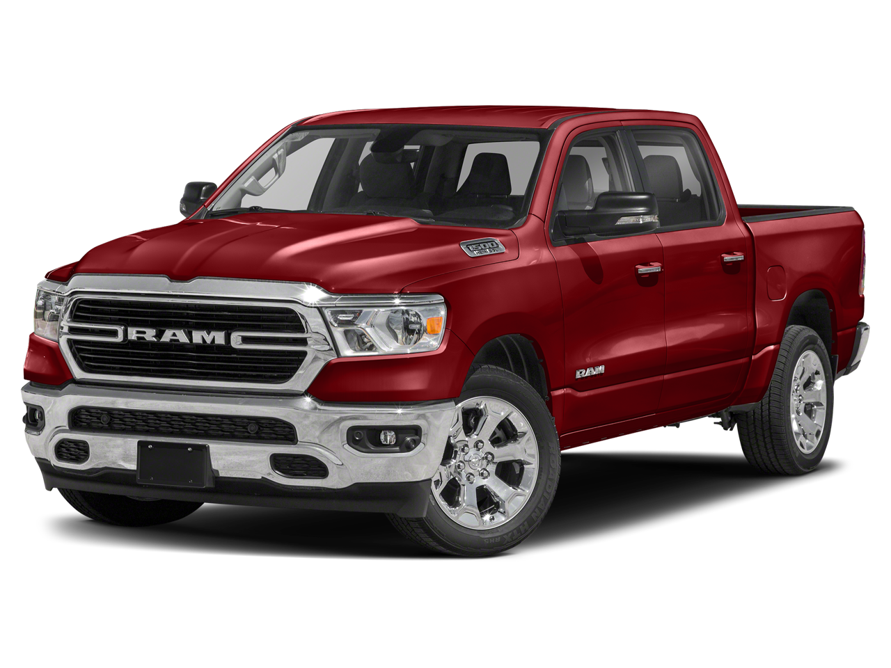 2020 RAM 1500 Big Horn/Lone Star in Flame Red Clearcoat — front three-quarter view