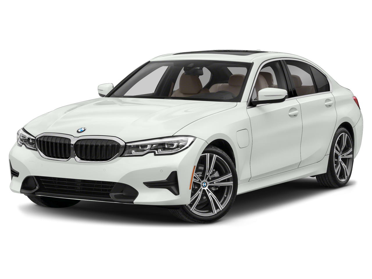 2021 BMW 3 Series 330e iPerformance in White Metallic — front three-quarter view