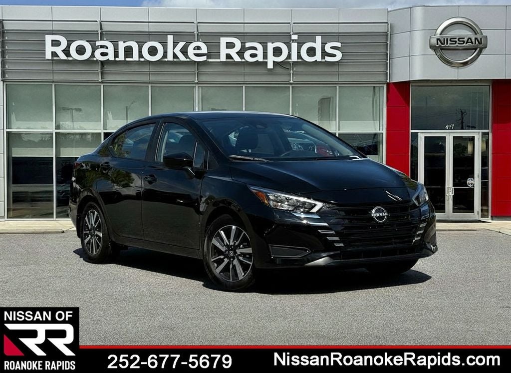2025 Nissan Versa 1.6 SV in Super Black Metallic — front three-quarter view