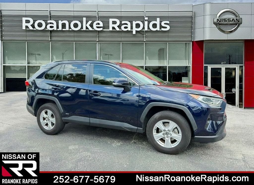 2021 Toyota RAV4 Hybrid XLE in Blueprint — front three-quarter view
