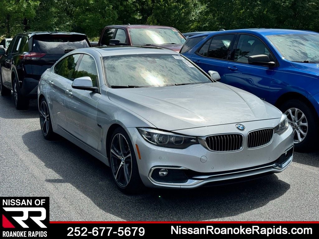 2020 BMW 4 Series 430i Gran Coupe in Glacier Silver Metallic — front three-quarter view